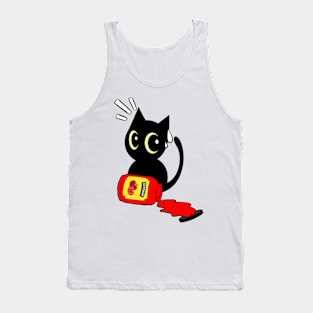 Cute black cat Spilled a bottle of ketchup Tank Top